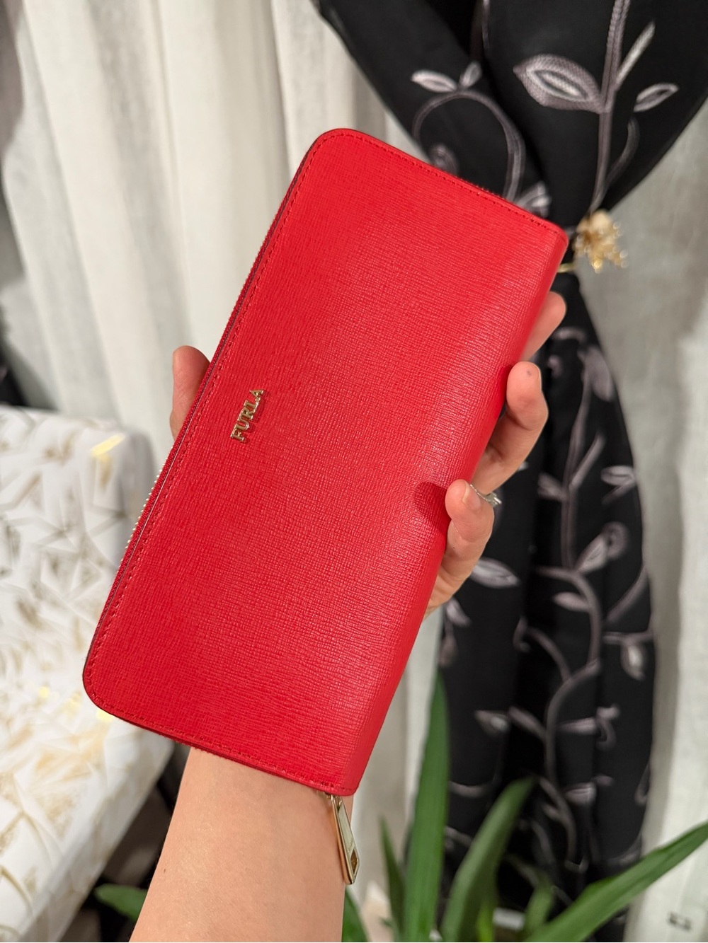 Furla Vibrant Red Zip-Around Saffiano Wallet